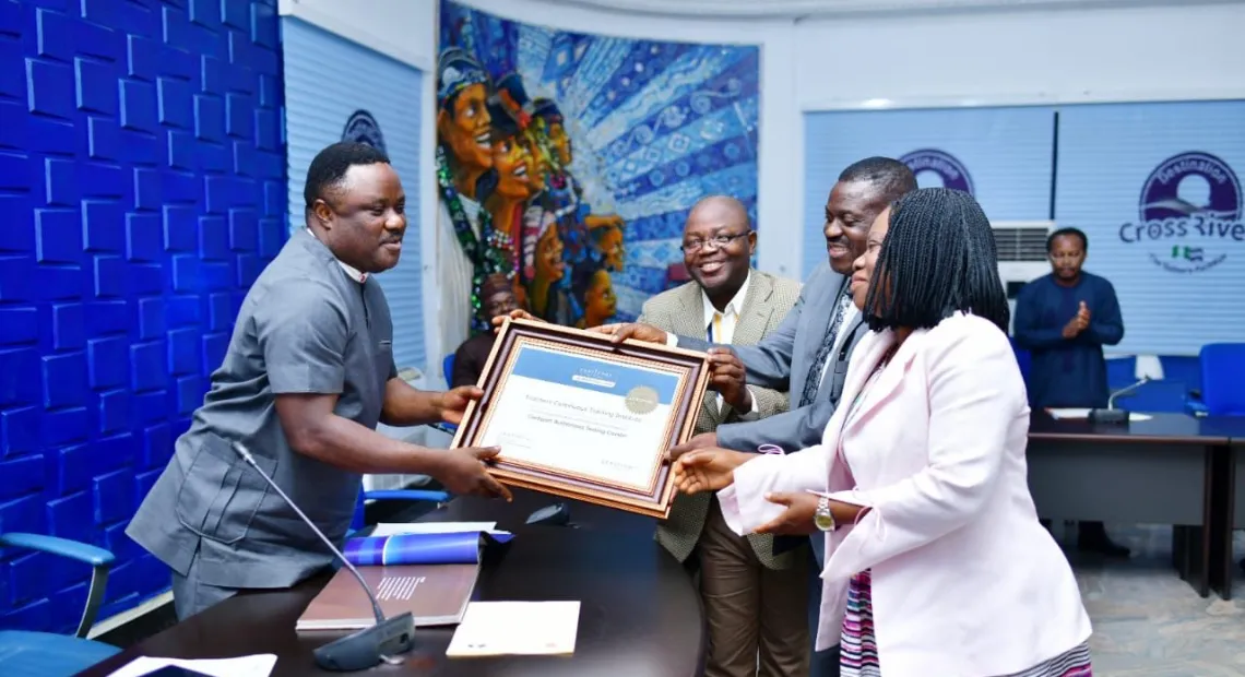 Image of then Governor Ayade and the DG and DDG TCTI